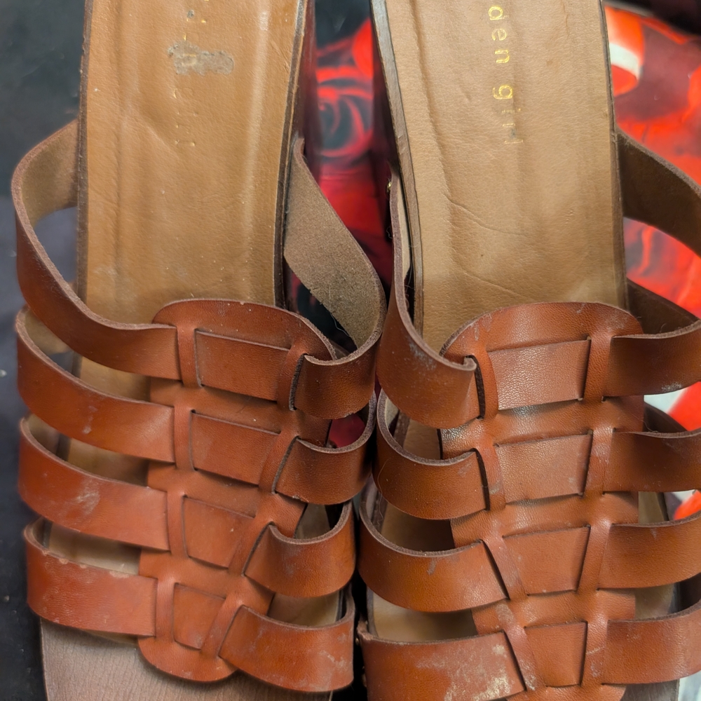 Madden Girl Brown Leather Woven Sandals